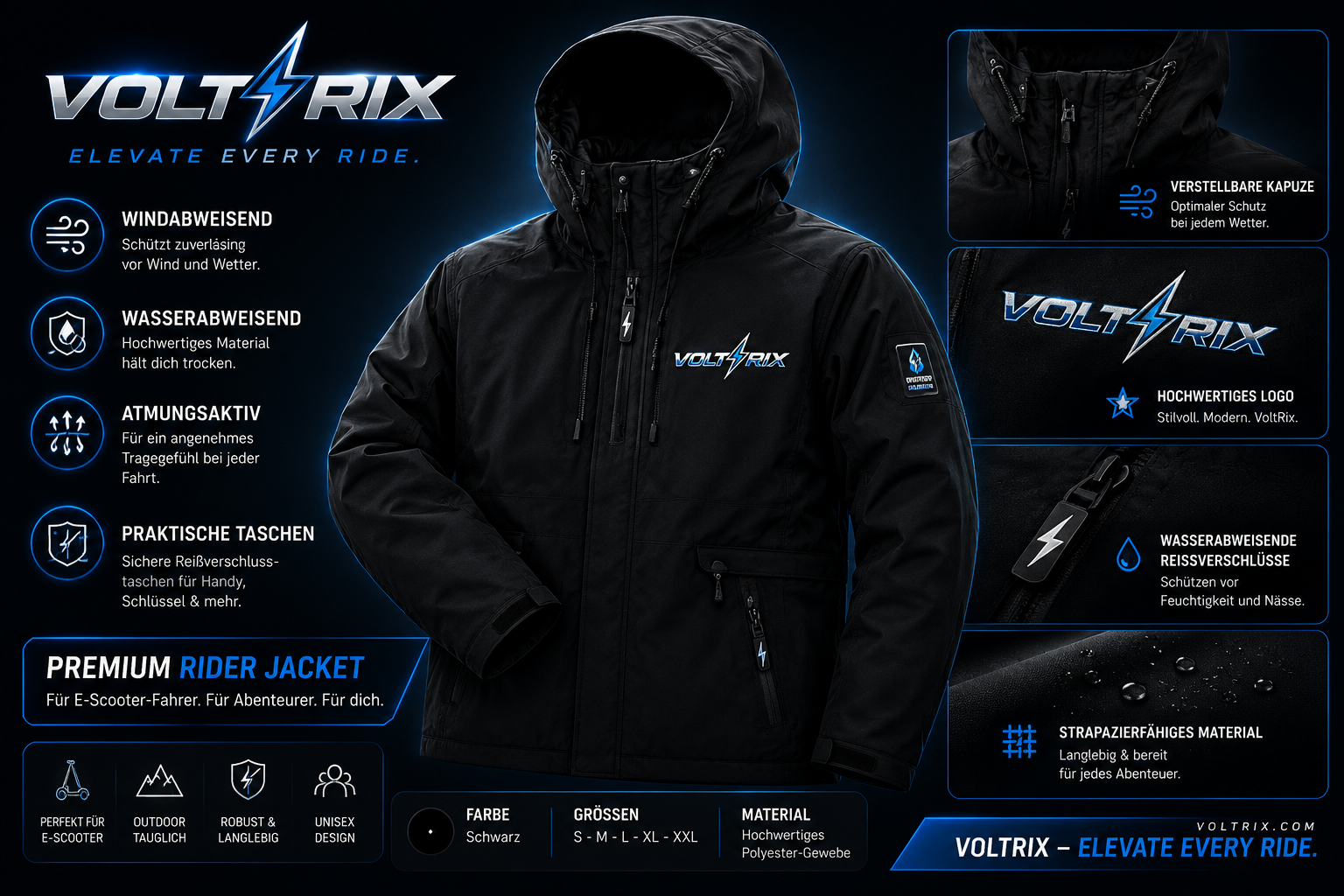 VoltRix Premium Rider Wind/Wetter Jacke